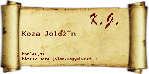 Koza Jolán névjegykártya
