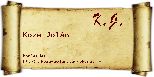 Koza Jolán névjegykártya